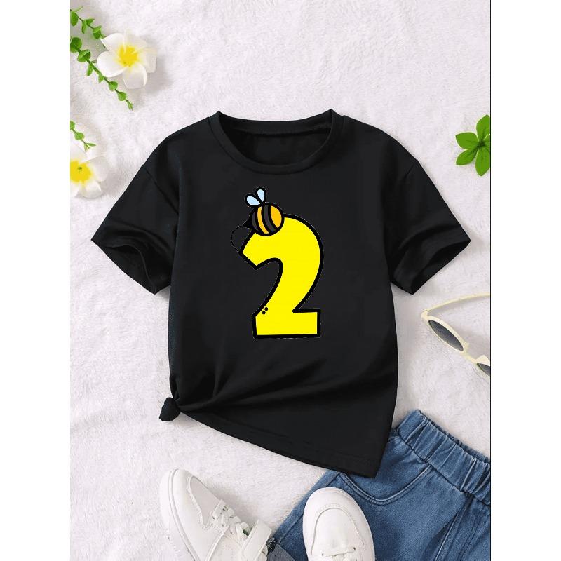 European sizes Girls' Outing T-Shirts Casual Fashion Cartoon Cute Birthday Theme Print T-Shirt Top, Suitable As a Birthday Gift for Girls