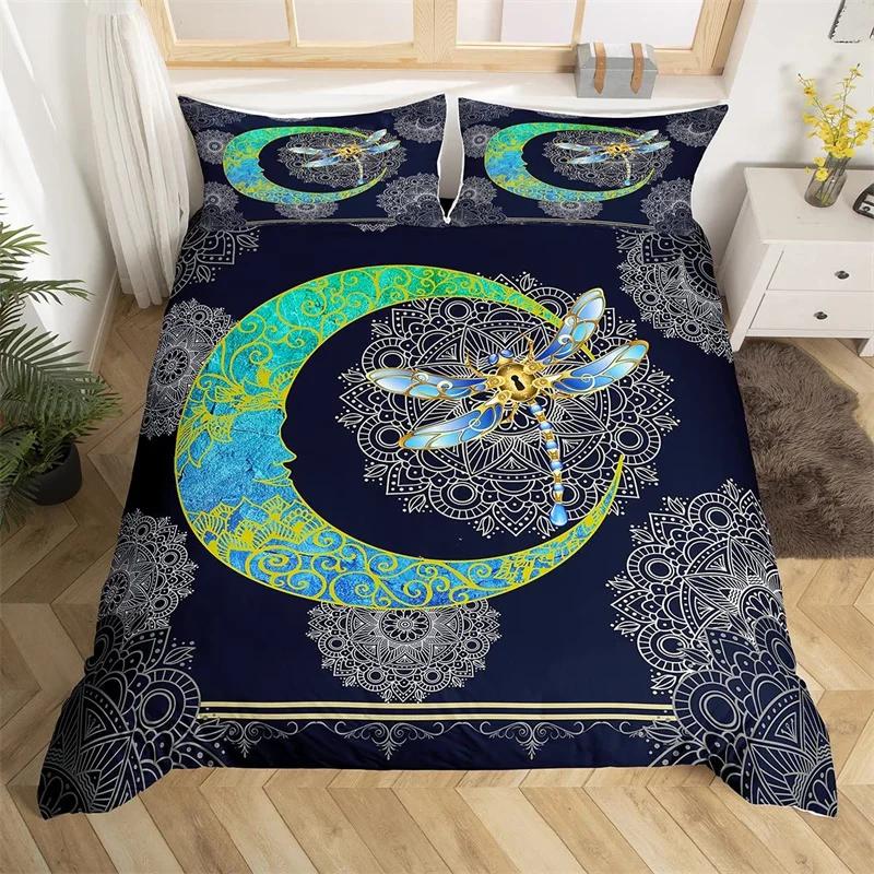 Comforter Dragonfly King Queen Size Chic Animal Comforter Microfiber Bohemia Mandala Bedding Set Flowers Bed