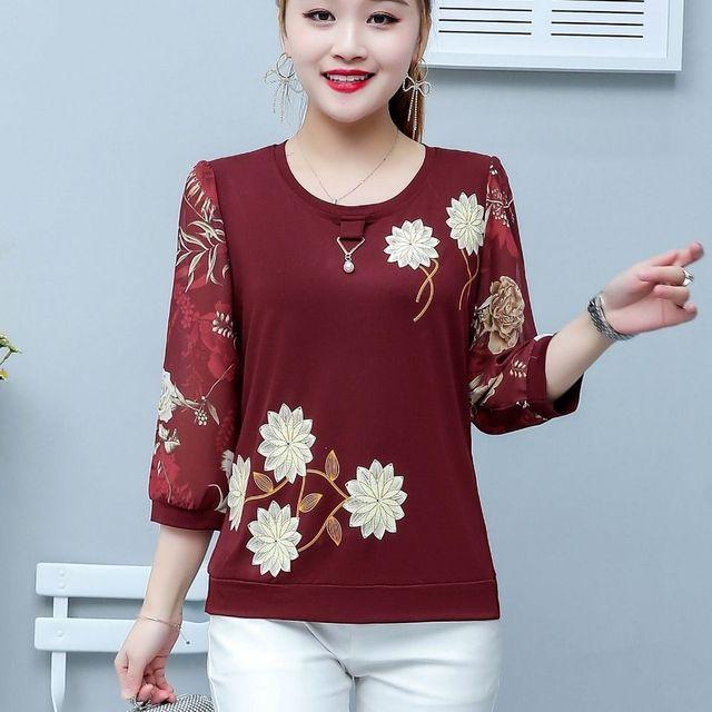 Letní nový krátký top s tříčtvrtečním rukávem Dámské tričko Volný kulatý výstřih Potisk Oblečení pro maminky M-5XL