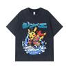 275 GSM Washed T-shirts 100% Cotton Pokemon V11 Jimbei Pikachu Print Unisex Heavy Cotton T Shirt