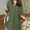 Ladies Fall Spring Dress Loose Lapel Long Sleeve Solid Color V Neck Soft