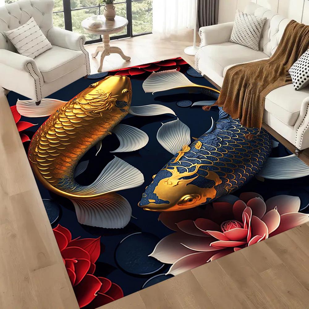 Koi Fish Swimming In Water Floor Mats for Living Room, Bedroom and Room Decoration Are Suitable for Gifts.