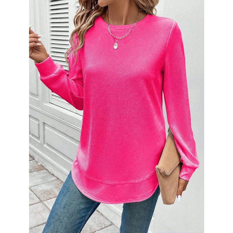 BITCED Women's Fashion Casual Solid Color Print Long Sleeve O-Neck Blouses & Shirts