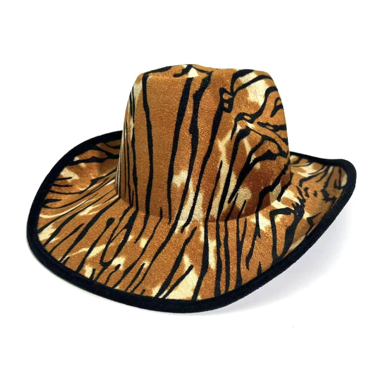 

New Western Cowboy Hat Halloween Tiger Print Party Top Hat Zebra Double-Sided Printing Decorative Jazz Hat M（56-58cm）