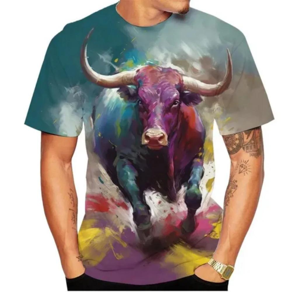 Letní býk 3D potisk trička Streetwear Pánská móda Ležérní Nadměrné O-výstřih Krátký rukáv Tričko Trička Topy Oblečení