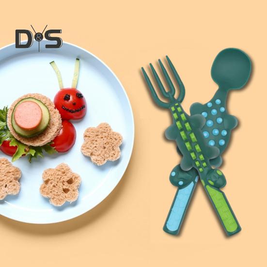 Dinosaur Toddler Utensils Set Fork Spoon Pusher Kids Cutlery Set for Fun Mealtime Adventures BPA-Free Kitchen Utensils for Self-Feeding Independence