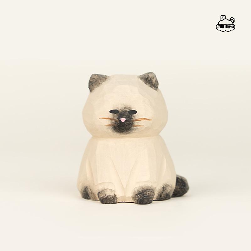 

Children s animal cat wood carving doll desktop creative small ornament car office decoration scene toy