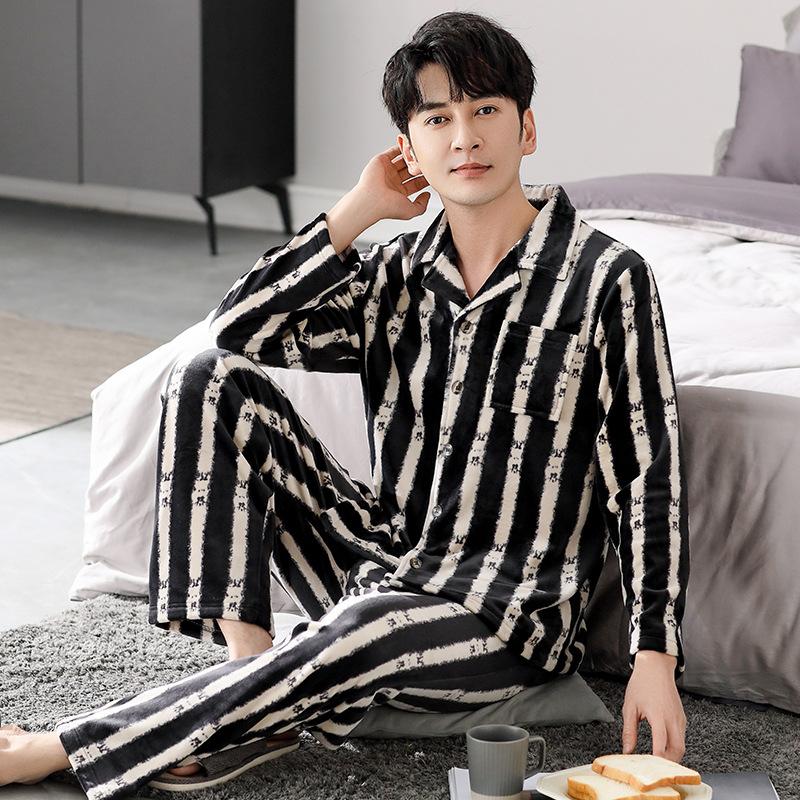 

Пижама из флиса Island Мужская Осенне-зимний Кардиган Тонкий Коралловый флис Теплый флис Большой размер Повседневная Весенне-осенняя Домашняя одежда 3XL