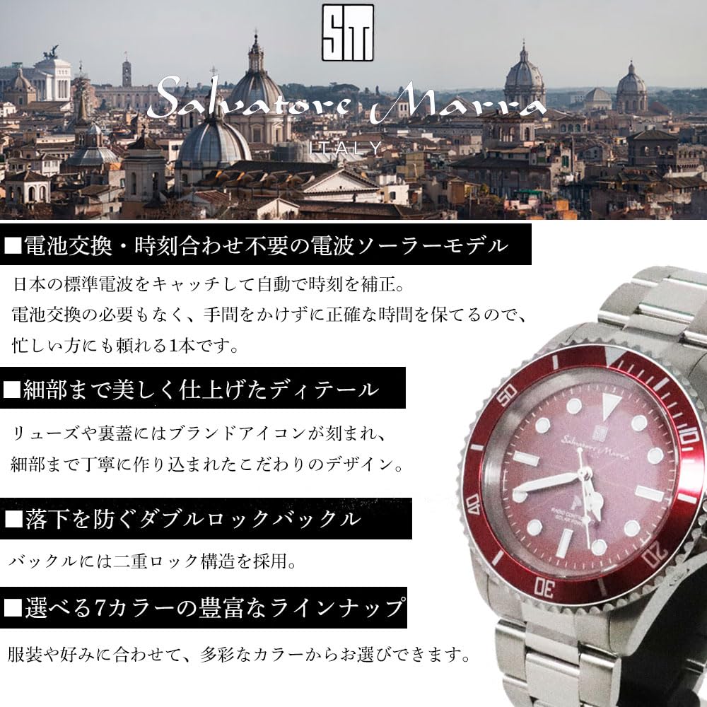 Salvatore Marra 10 ATM Water Stainless Steel Japanese Salvatore Marra Popular Brand SM22110 Includes Watch Cloth Men's Solar-Powered Radio-Controlled