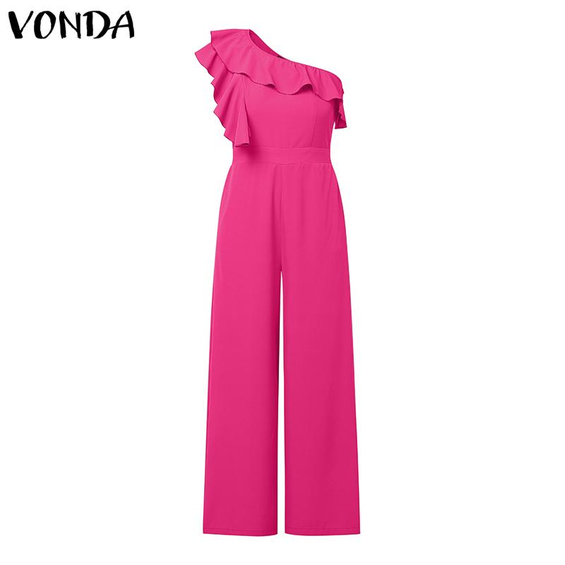 

VONDA Женские комбинезоны с одним плечом, без рукавов, с оборками, повседневные, длинные S темно-розовый