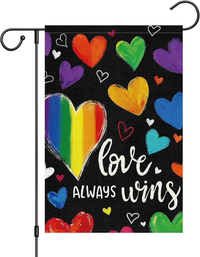 Pride Garden ag 12x18 Inch Double Sided Burlap Outside, LGBTQ Love Always Wins Yard Sign Rainbow Love Heart Yard ag for AAS