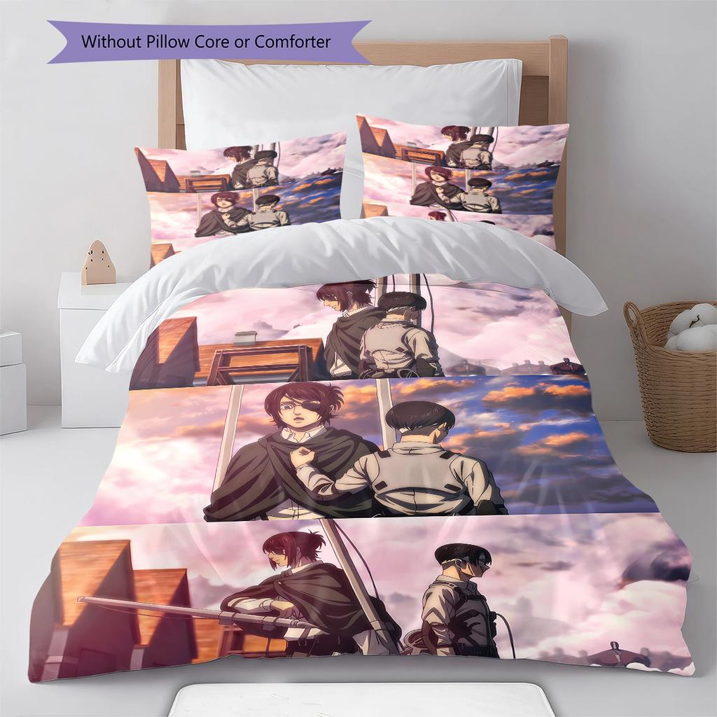 Attack On Titan Pattern Bedding,Quilt Set Quilt Cover Pillowcase Home Birthday Gift (1 * Duvet Cover + 2 * Pillowcase, Without Core)