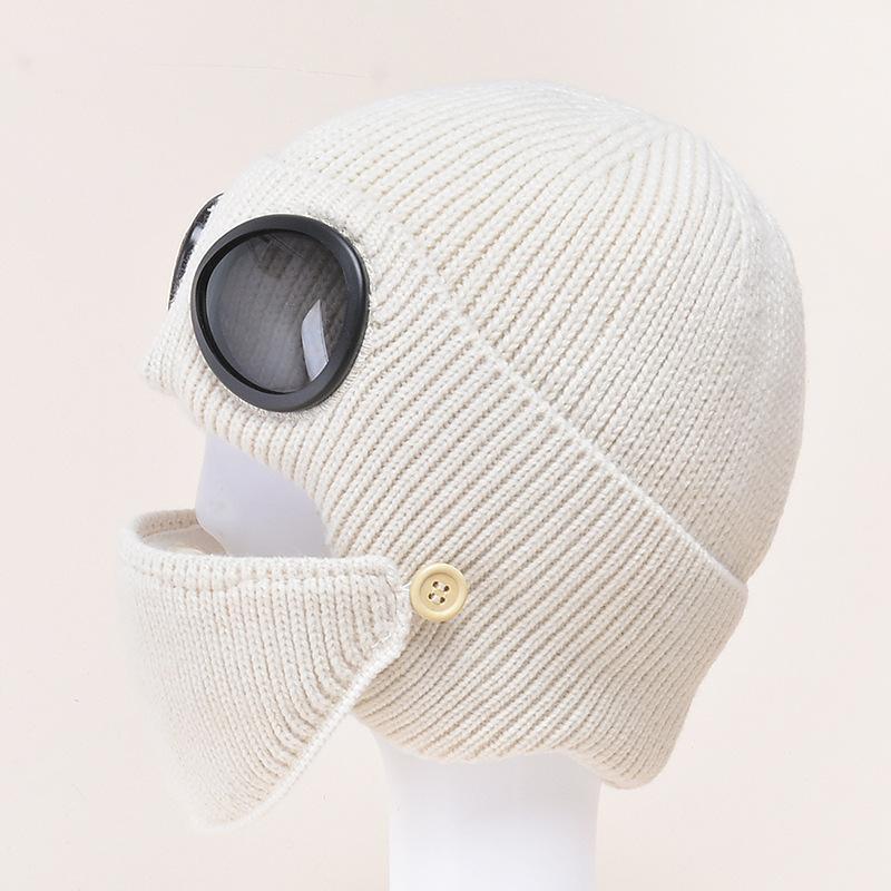 1 Pcs Autumn And Winter New Pilot Glasses Ear Protection Hat With Velvet Warm Wool Hat Women's Korean Knitted Hat Mask