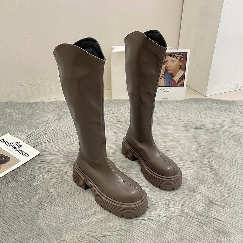 Fashion Versatile Thick-soled Fashion Boots Women's Skinny Boots High Heels Muffin Bottom Round Head Thick Heel Boots Women's Knight Boots