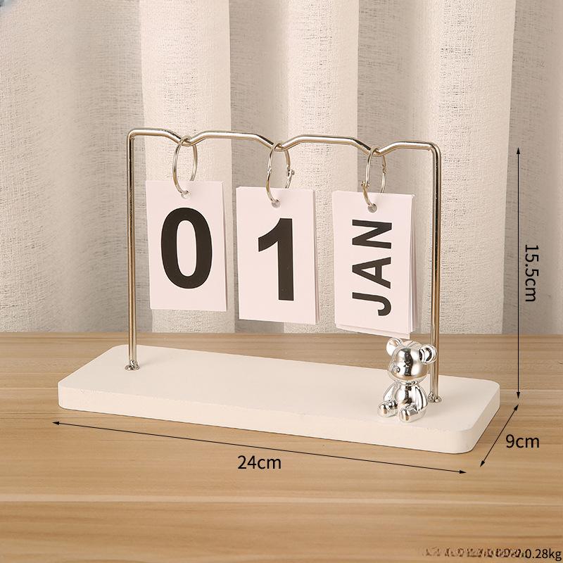 

Деревянный календарь с переворачиванием страниц, домашний простой настольный календарь, настольный календарь, вечный календарь, безделушки Metal - White