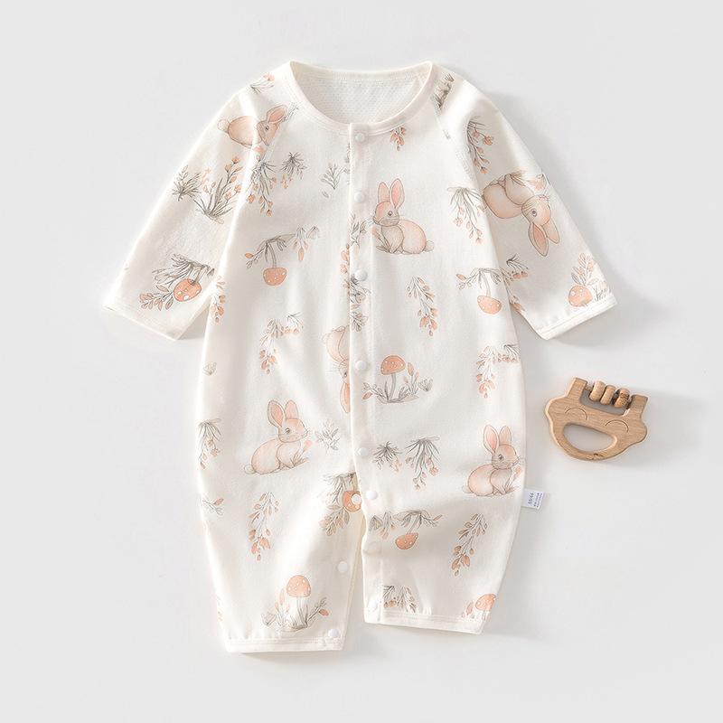 Baby Long Sleeve Romper Summer Cotton Mesh Breathable Newborn Infant Onesie Lightweight Sleepwear Crawling Clothes