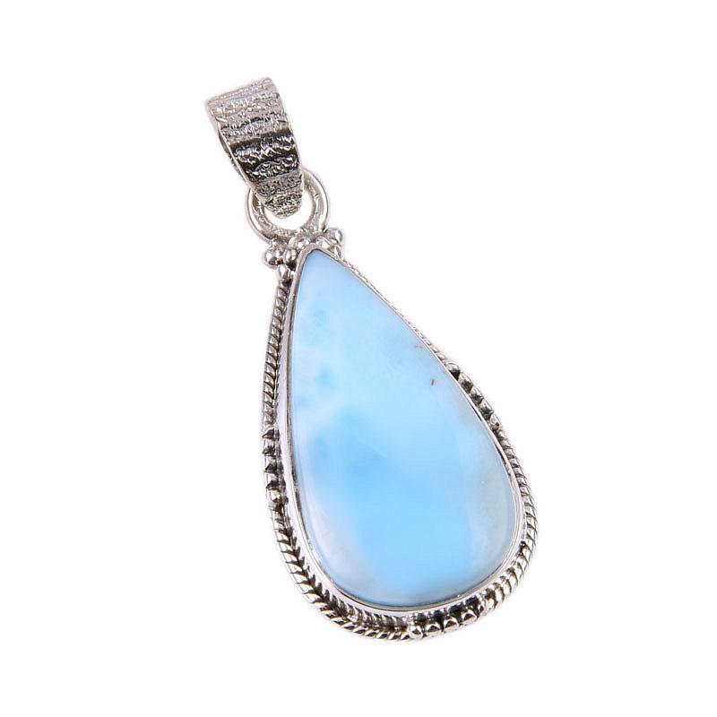 Pandantiv Natural Republic Larimar Piatră Prețioasă Argint Sterling Solid 925 1.5" v0O96