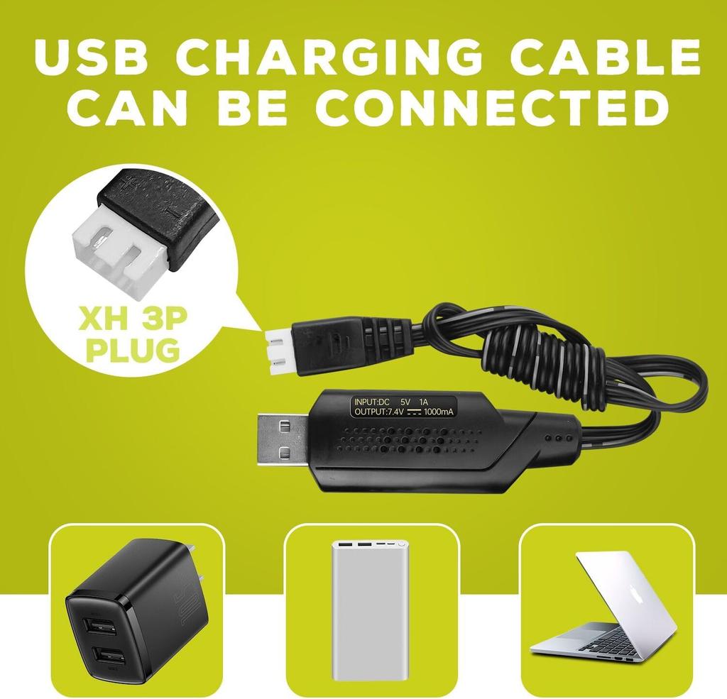 7.4V 3000mAh 15C 2S Li-ion baterie s T konektorem a USB nabíjecím kabelem – pro WLtoys 12423 MJX 14301 14302 14303 H16PL Vysokorychlostní RC auto 1/10 1/12 1/16