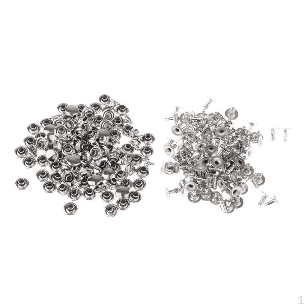 100 Assorted Round Metal Rivets for DIY Leathercraft Projects