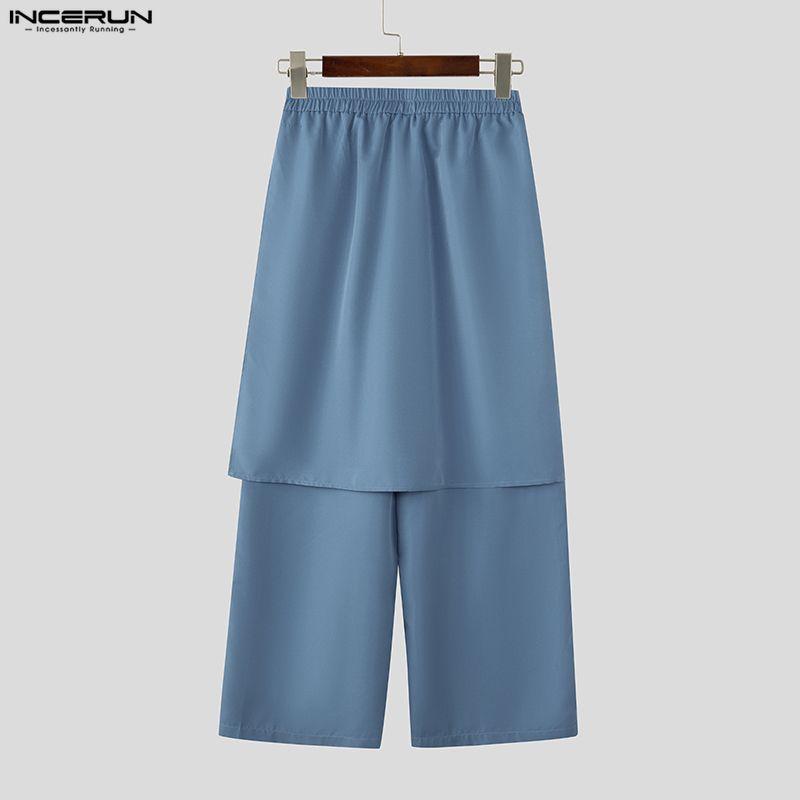 INCERUN Pantaloni Lunghi Casual da Uomo Vintage a Vita Elastica con Strati Irregolari