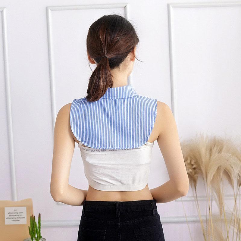Womens Classic Striped Detachable Fake Collar Shirt Dickey Half Blouse False Collar for Lady Girls Men