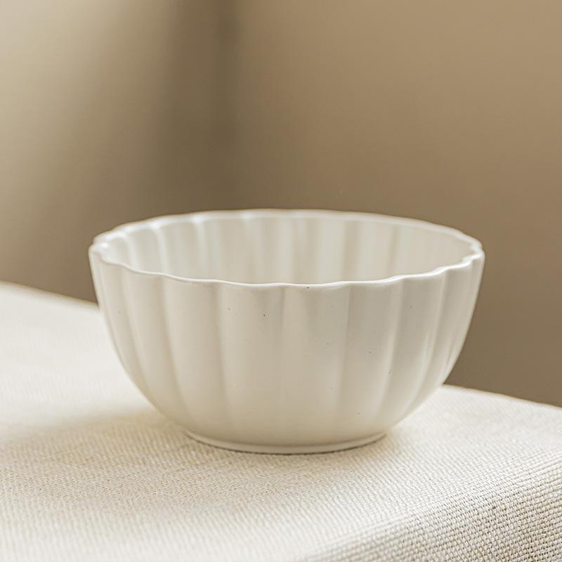Solid Color Petal Bowl Simple Salad Bowl Ceramic Bowl Embossed Surface Bowl Household Vegetable Bowl Fruit Bowl Tableware Bowl