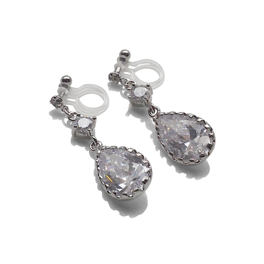 Earrings for Cubic Miyabi Grace Women, Non-pierced Earrings, Popular, Zirconia, Mature, Elegant, Formal, Painless, Dangling, Teardrop, Crystal,