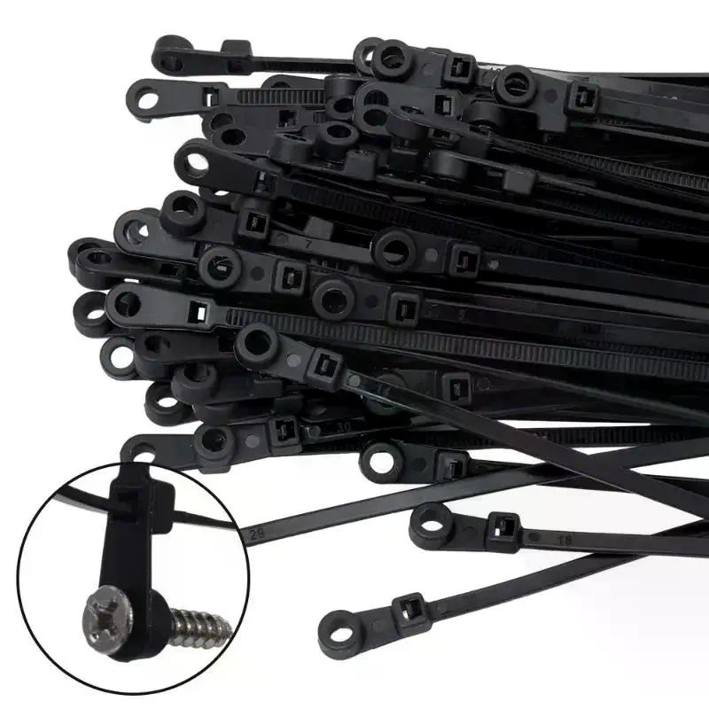 Organizer 100pcs Screw Hole Cable Ties Reusable Fixed Nylon Self-locking Cord Straps Fastening Loop Office