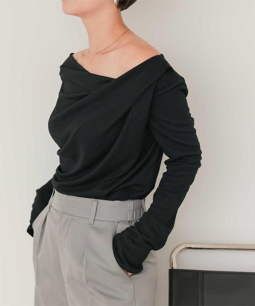 Titibait Long Sleeve AFXN2168 Medium Black Off-the-Shoulder T-Shirt Women's