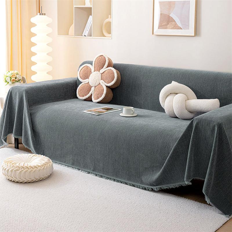 1PC Solid Color Chenille Sofa Blanket Full Cover Dust-proof Sofa Protector Cloth Autumn Winter Warm Sofa Armchair Throw Blanket 130x180cm S