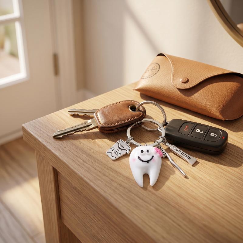 Cute Smiling Tooth Keychain With Floss Toothbrush Toothpaste Charms Key Ring Friendship Gift
