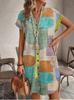 2025 Zomerjurk voor Dames met Geometrische Print, Elegante V-hals, Geknoopte Raglanmouw