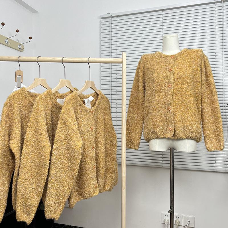 Preppy Floral Yellow Mixed-Color Knit Cardigan Coat for Women - 2025 Spring/Autumn Collection