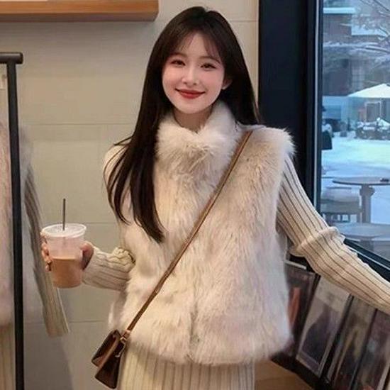 

2025 Autumn/Winter Korean Fluffy Versatile Vest & Dress Two-Piece Set XL