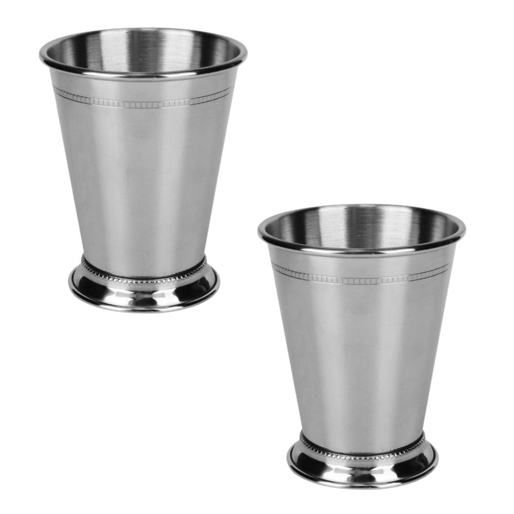 2pcs Stainless Steel Mint Julep Cup Beaded Trim Border Mojito Cup Party