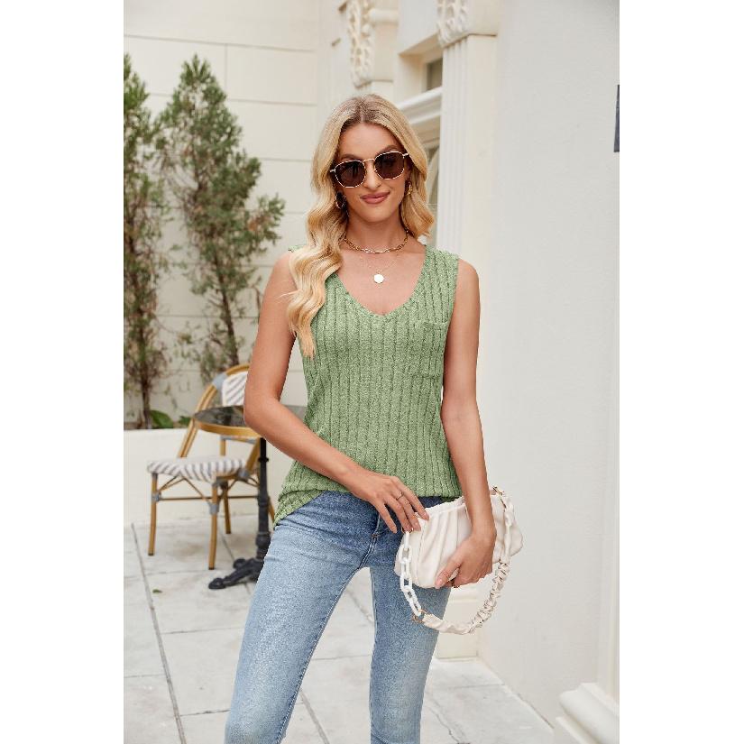 New Women'S Vest Base Shirt Short Style For Spring And Summer Commuting Temperament Casual Solid Color V-Neck Camisole Top
