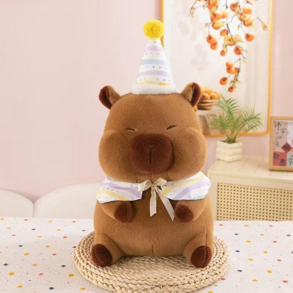 Birthday Hat Capybara Plush Toy Cartoon Capibara Fluffty Doll Capybara Plush Doll  Christmas Toy