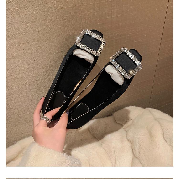 

Туфли-лодочки на высоком каблуке с квадратной пряжкой, женские, весна 2025, новые, толстый каблук, стразы, мелкий вырез, средний каблук, квадратный носок, одинарные туфли 8829 39