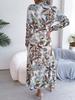 Women Retro European Style Floral Lapel Tie Waist Long Shirt Dress