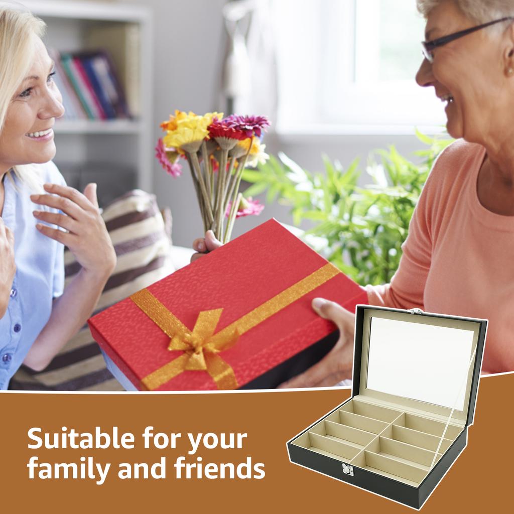 8-Fächer PU-Leder Brillenablage Sonnenbrillen Präsentationskoffer Kurzsichtigkeitsbrillen Organizer Box Herren Sonnenbrillen Damen Schmuck Präsentationsbox