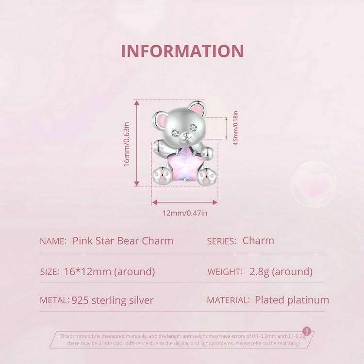 WOSTU 925 Sterling Silver Pink Couple Hearts Charm Star Bear Beads Dolphin Pendants Fit Original Bracelet DIY Jewelry