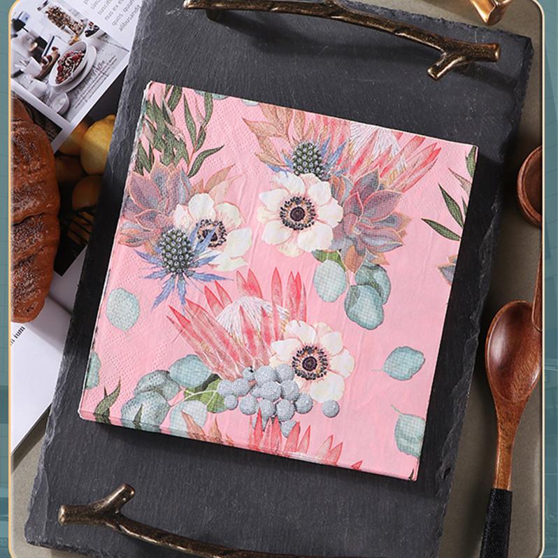 20pcs/bag Vintage Pink Flower Pattern Dinner Table Paper Napkins Tissue Home Birthday Wedding Party Decoration