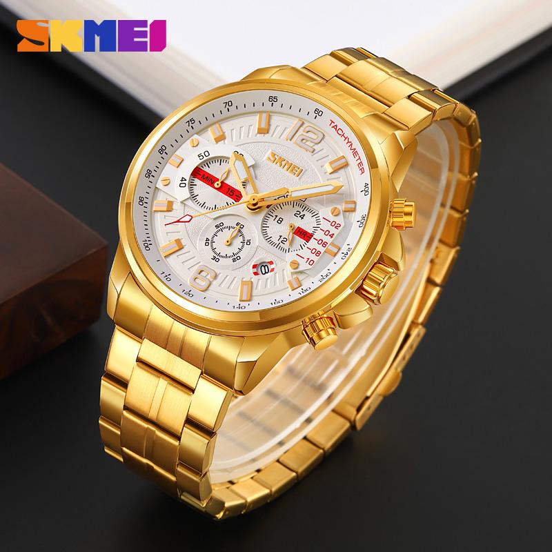 Men's Watches Stainless Steel Chronograph Calendar Luminous Men's Watch Waterproof Six-Pin Quartz Wristwatches Males Gifts