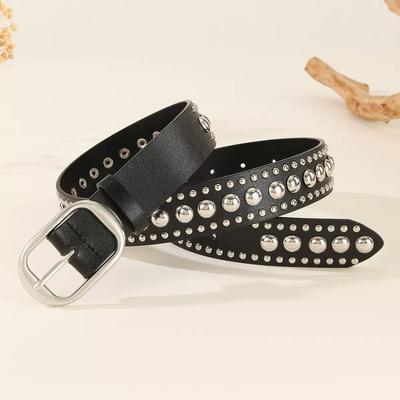 Ladies' Fashionable and Versatile Casual Jeans with Rivet Waistband Narrow Alloy Needle Buckle Retro and Trendy Belt