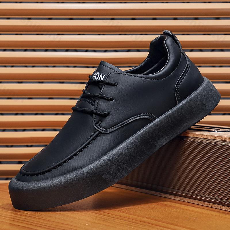 

Мода 2025 Лето Новые Модные Повседневные Туфли на Толстой Подошве для Мужчин Удобные Универсальные Однотонные Спортивные Туфли для Улицы Кроссовки в Британском Стиле 39 чёрный