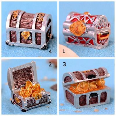 2PCS Treasure Chest Box Antique Creative Fish Tank Aquarium Decoration Landscape Pirate Gold Coins Ornaments Resin Crafts