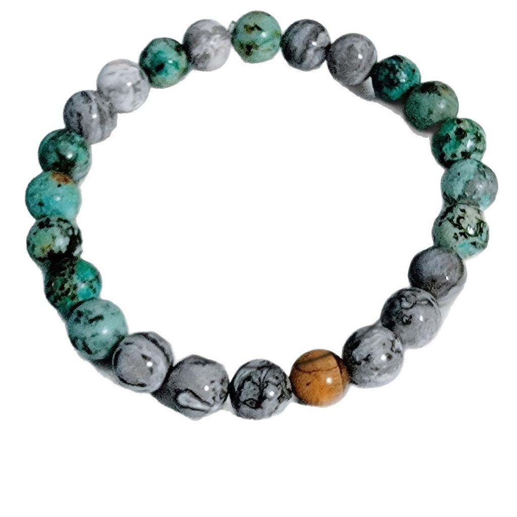 1pc/calming Mind Natural Stone Map stone/African Turquoise/tiger Eye Stone Beaded Elastic Bracelet for Men and Women Soothing