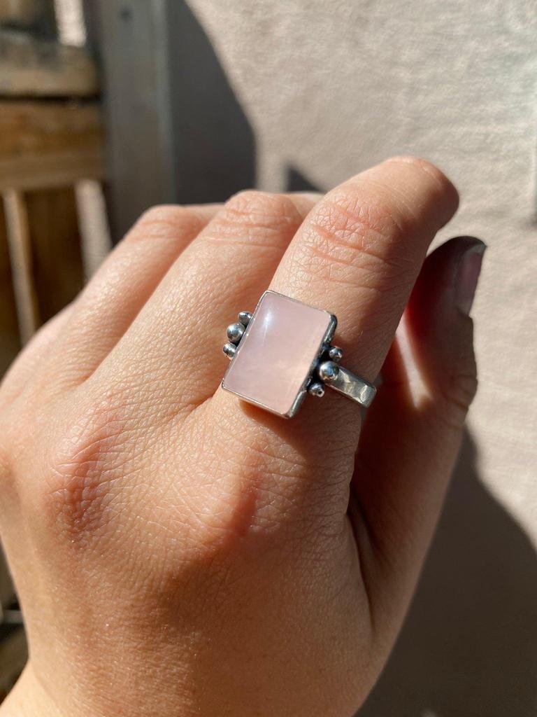 Rose Quartz Gemstone 925 Solid Sterling Silver Handmade Ring Jewelry, Statement Women Ring, Gift For Her.