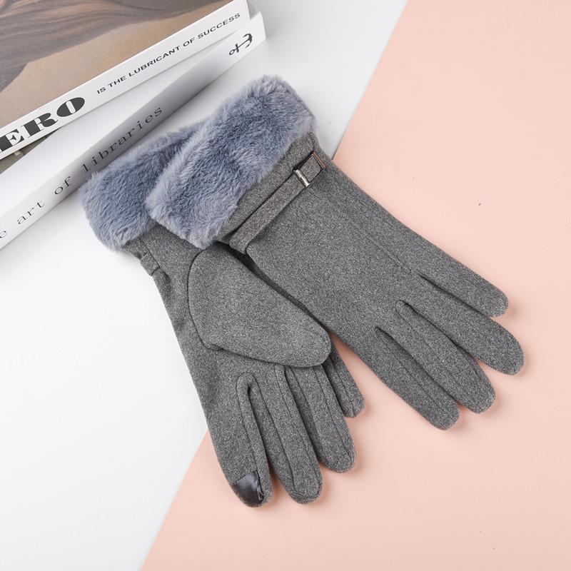 Nowe Damskie Rękawiczki z Futra Królika z Ekranem Dotykowym: Styl koreański Jazda na rowerze i jazda samochodem, Urocze podszycie z polaru na zimną pogodę