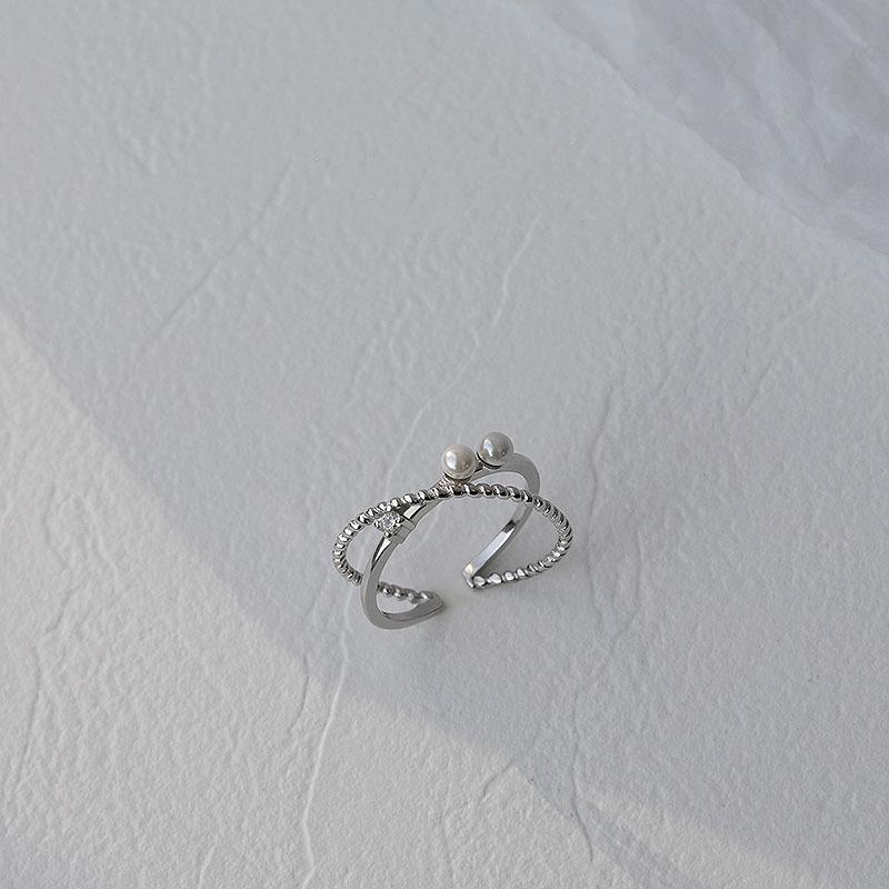 Women's Fashionable Rising Sun Pearl Cross Ring - Simple, Cold Style, Light Luxury, Open Band, Unique Index Finger Design